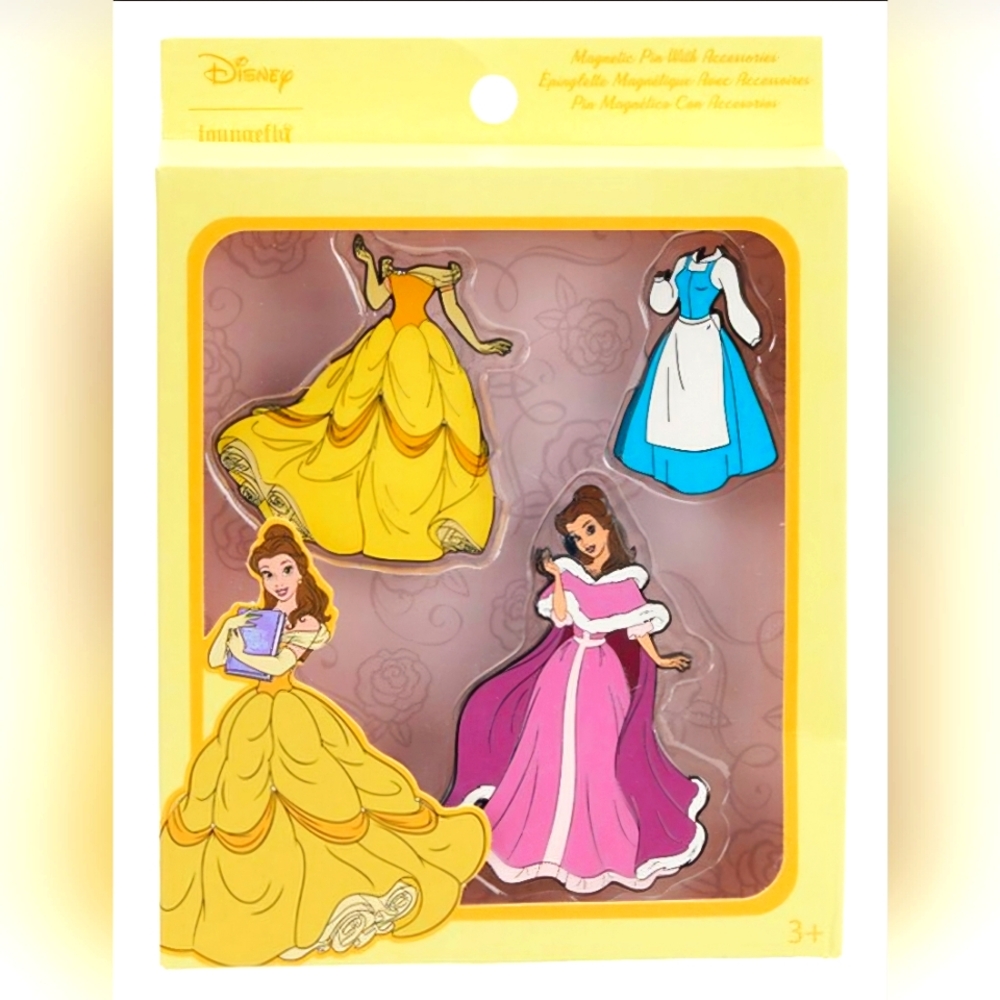 NWT Loungefly Disney Belle Magnetic Paper Doll Pin set.